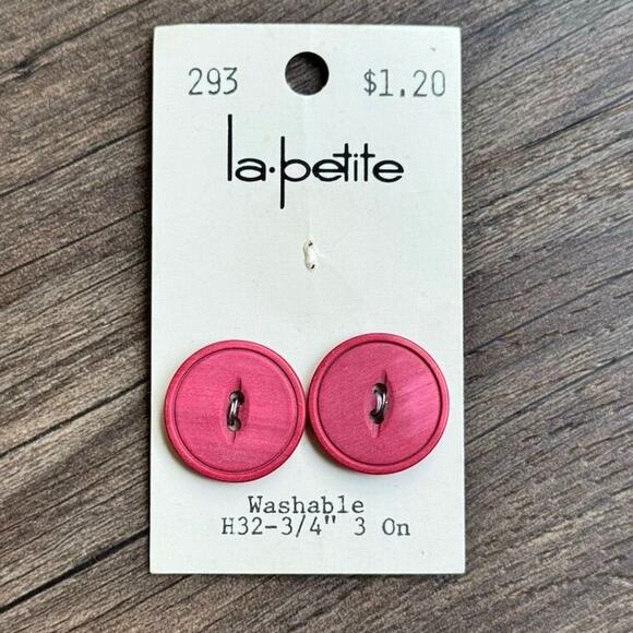 Vintage 1980s La Petite Hot Pink 2 Hole Flat Buttons 3/4" Set of 2 Washable - Picture 1 of 3